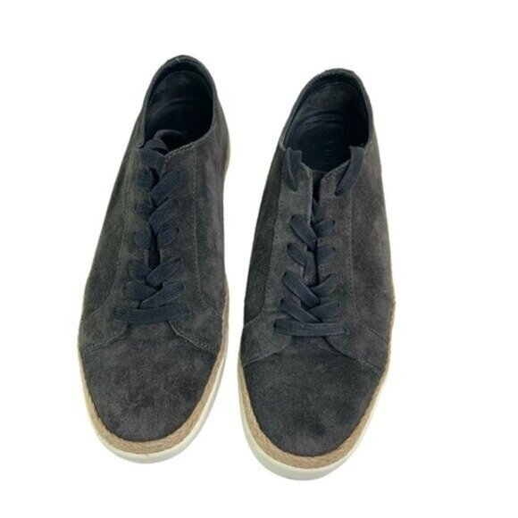 Vince Black Suede Espadrille Lace Up Sneakers - Picture 2 of 5